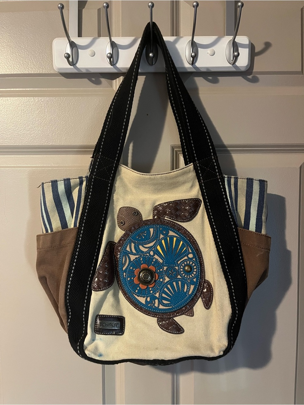 Chala Sea Turtle Seashells Shells Canvas Leather Beach Tote Bag Handbag Purse🐢🐚